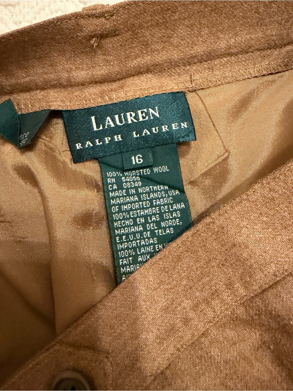 Lauren Ralph Lauren  Women’s  100% Worsted Wool Pleated Cuffed Pants Brown Sz 16 - Picture 5 of 5